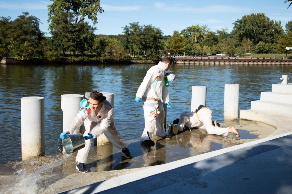 Sentinels, Elise Knudson, Ava Heller, Randy Burd. A piece about the rising water level of the Hudson River and flooding.